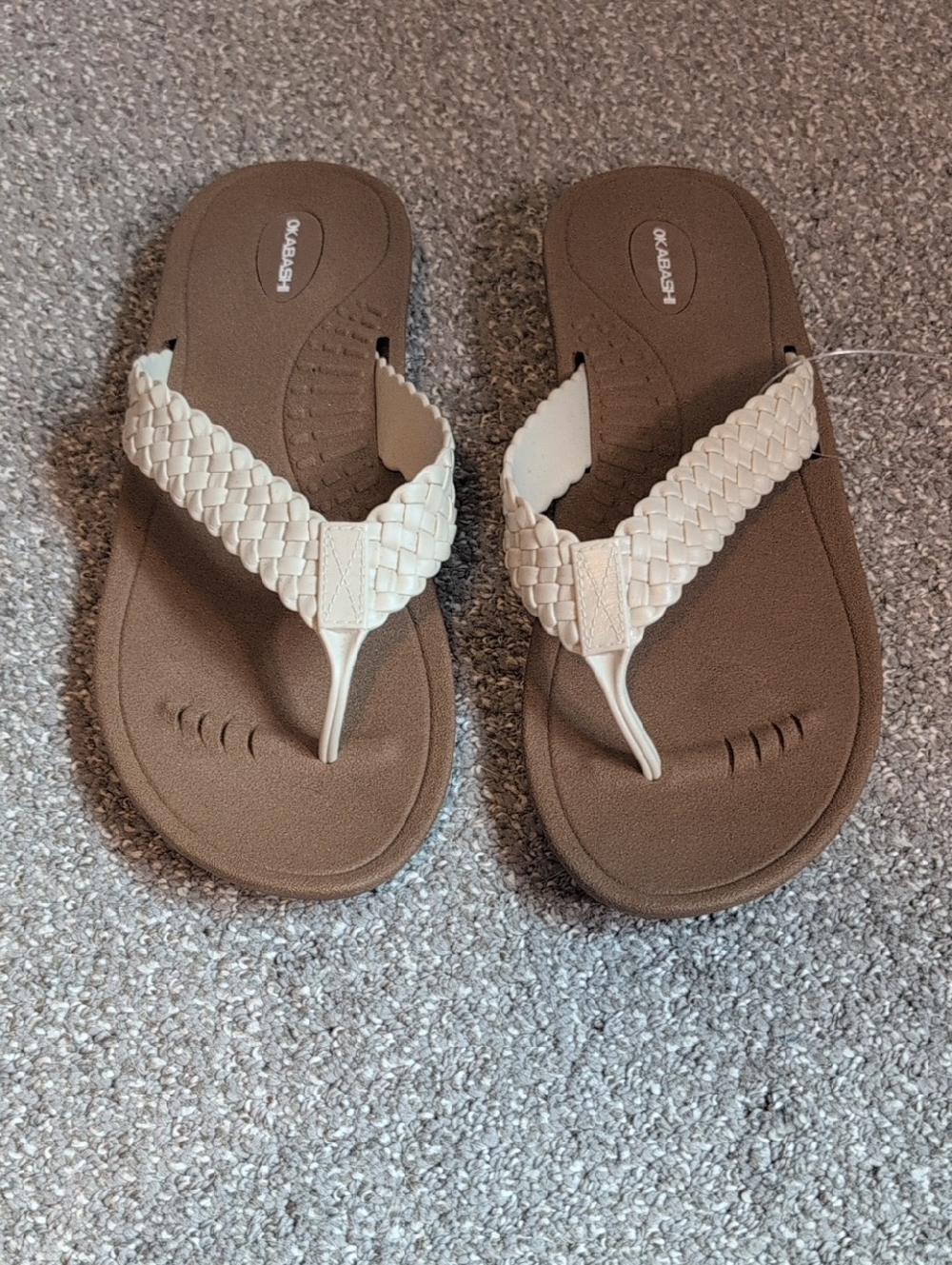 Okabashi Braided-style Baha Women's Flip-Flop Sandal in White and Brown